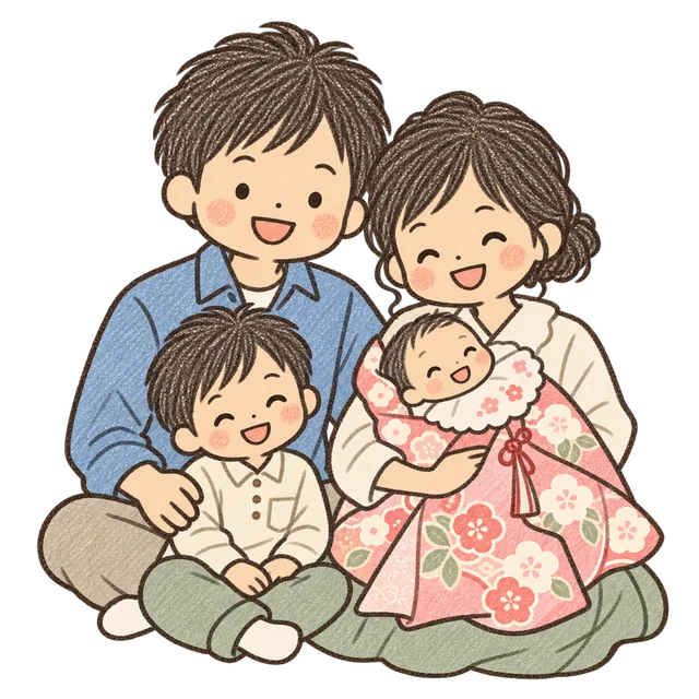 赤ちゃんを抱いた家族のイラスト