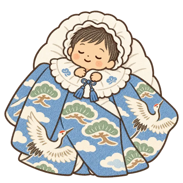 祝い着(産着)を着た赤ちゃんのイラスト