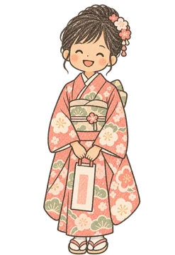 帯の着物を着た7歳の女の子のイラスト