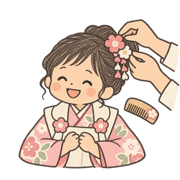 着付けとヘアセットをしてもらう女の子のイラスト