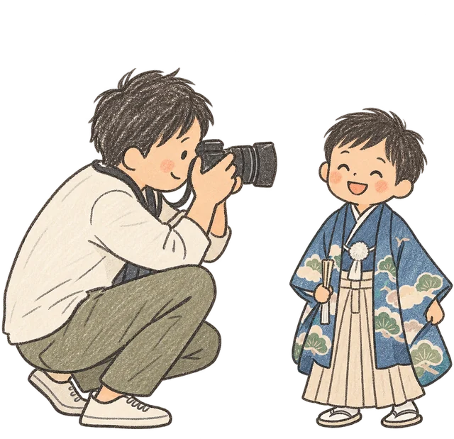 カメラマンが子どもを撮影しているイラスト